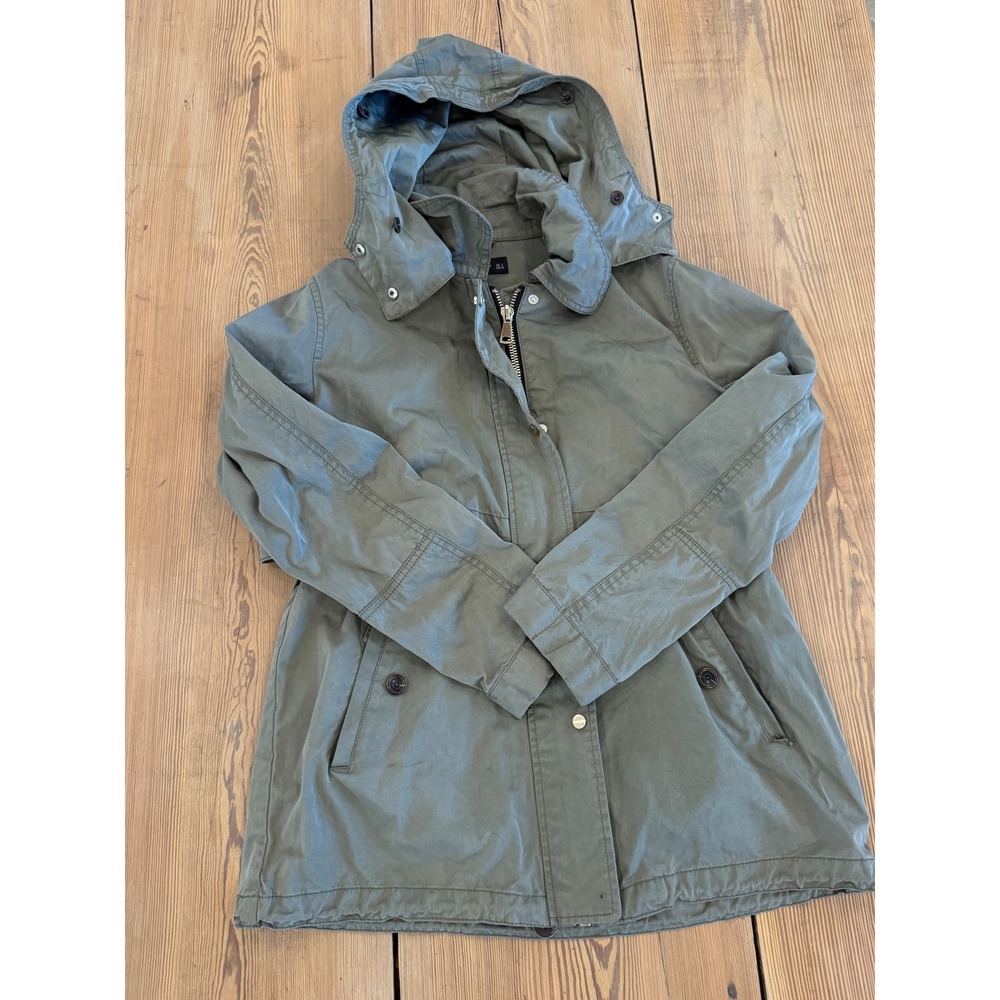 ZARA WOMAN Khaki Green Hooded Anorak Parka Jacket Size L Utility Style